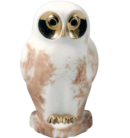 Big owl in ceramic and 23 K gold by Pauline Pelletier