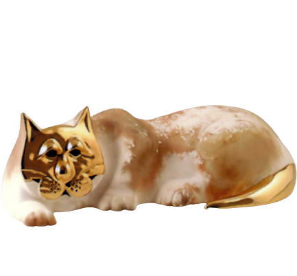 23K ceramic and gold cat by Pauline Pelletier