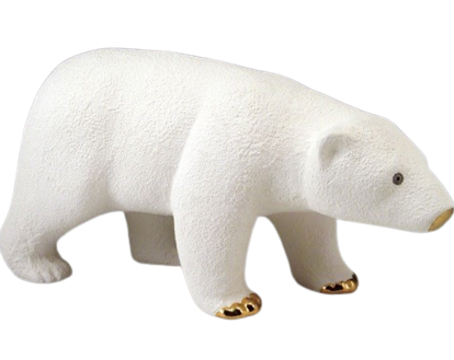 Polar bear in ceramic and 13K gold by Pauline Pelletier